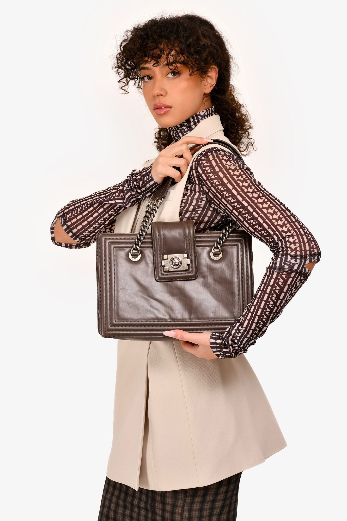 Chanel™ 2011 Grey Leather Reverso Boy Bag (As Is)