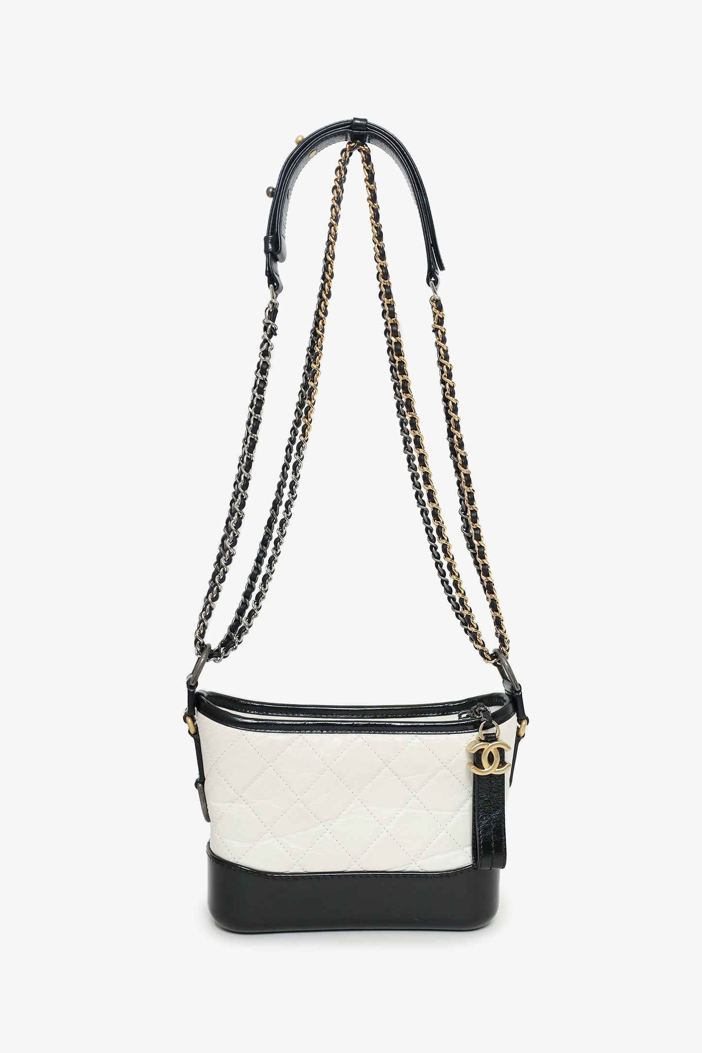 Chanel™ 2018 Black/White Lambskin Leather Small Gabrielle Bag