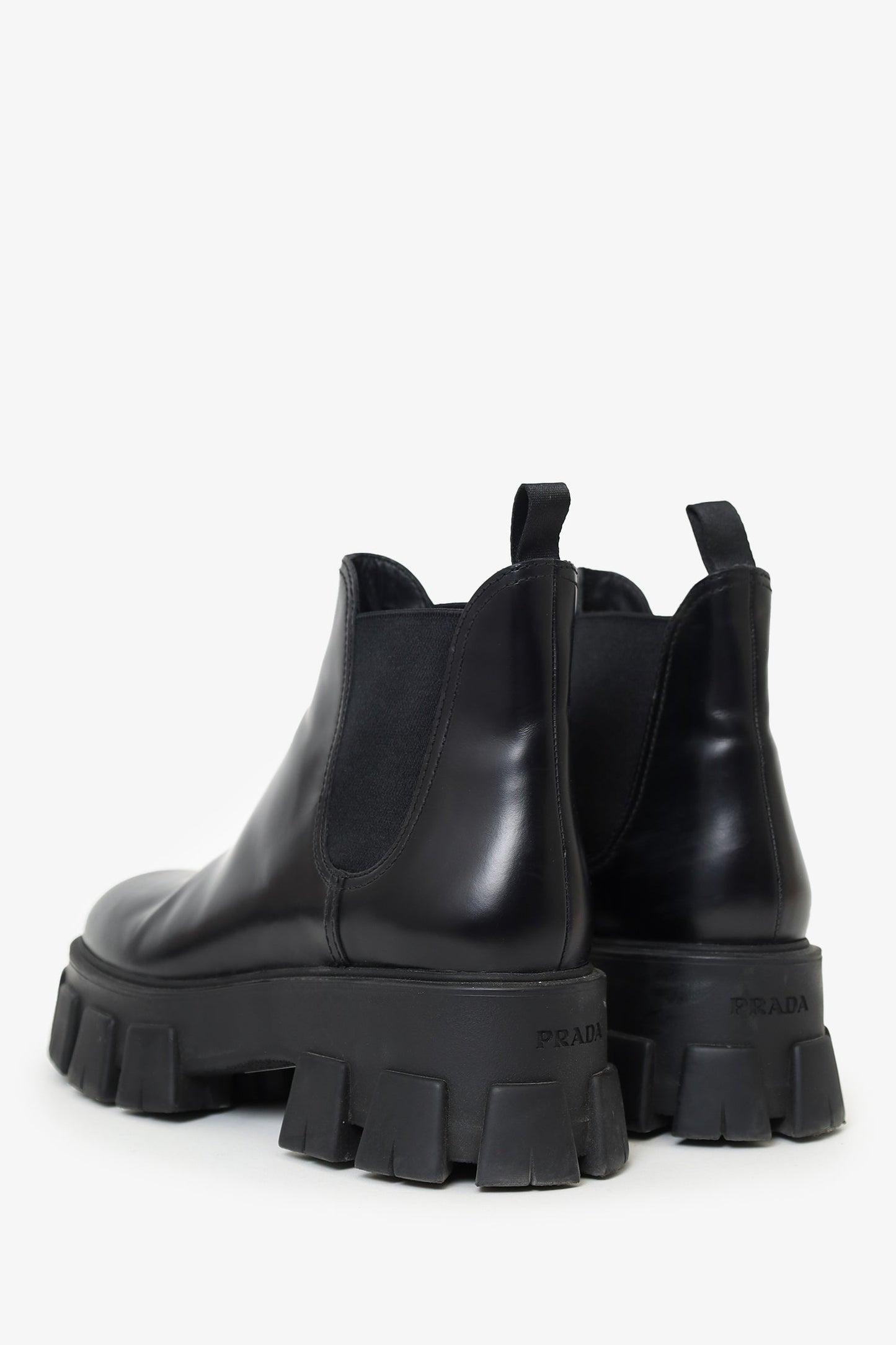 Prada Black Leather Monolith Lug Sole Chelsea Boots Size 38