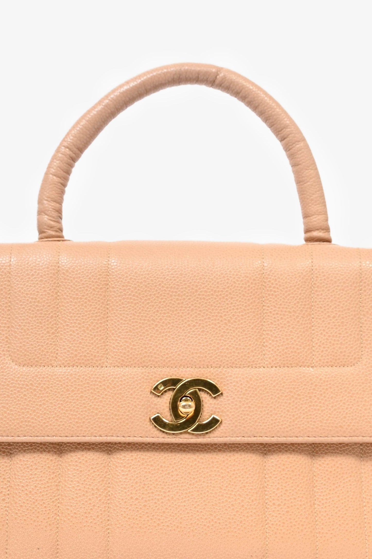 Chanel™ 1995 Beige Caviar Leather Kelly Mademoiselle Top Handle Handbag