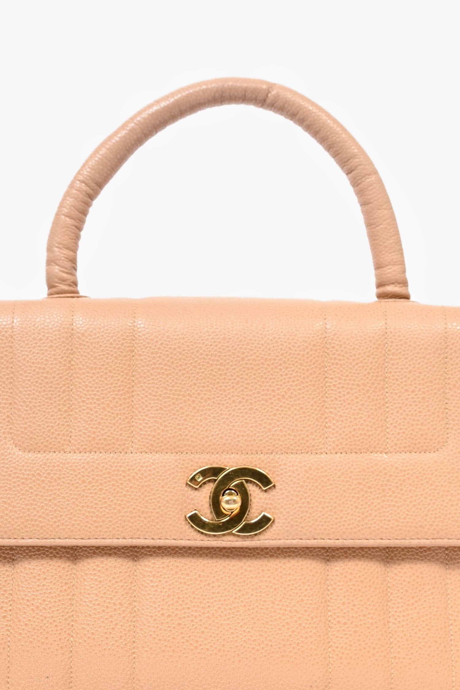 Chanel™ 1995 Beige Caviar Leather Kelly Mademoiselle Top Handle Handbag