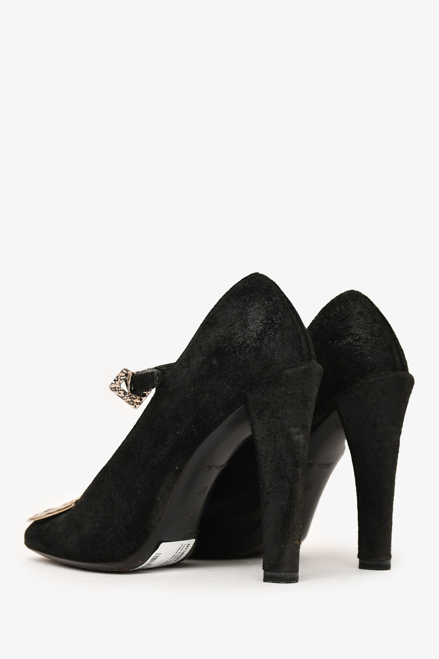 Louis Vuitton Black Suede Leather LV Plaque Mary Jane Heels Size 37 (As Is)