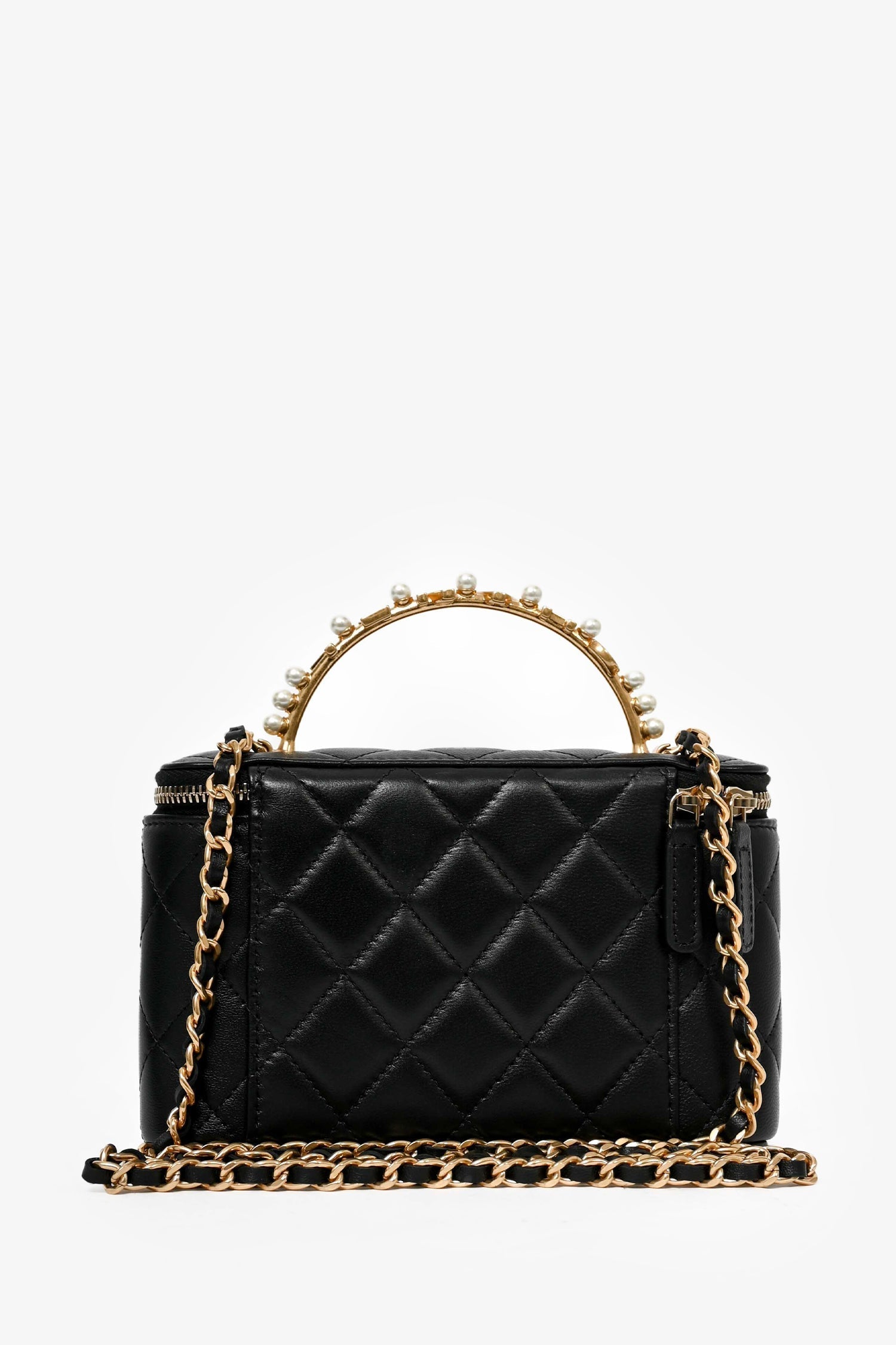 Chanel™ 2023 Black Lambskin Pearl CC Vanity Top Handle Handbag