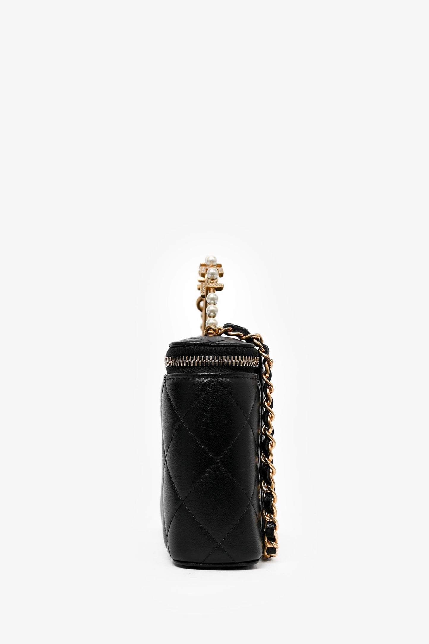 Chanel™ 2023 Black Lambskin Pearl CC Vanity Top Handle Handbag