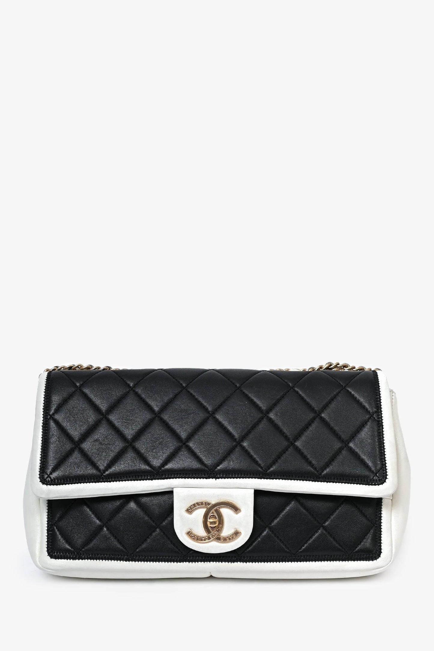 Chanel™ 2012/13 Black/White Lambskin Medium Graphic Flap Bag (Refurbished)