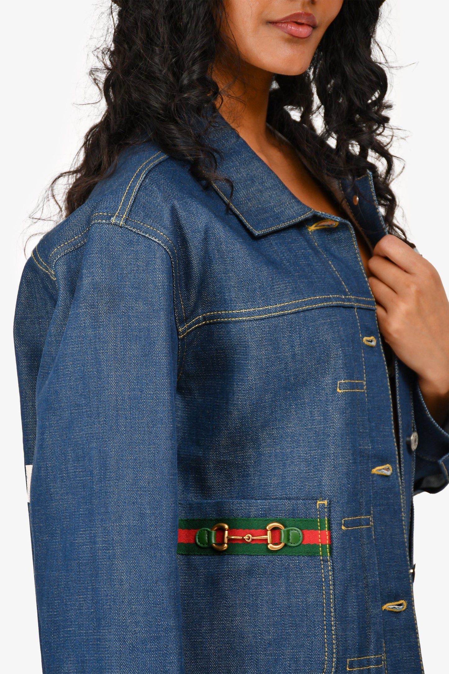 Gucci Dark Denim Web Horsebit Pocket Jacket Size 38