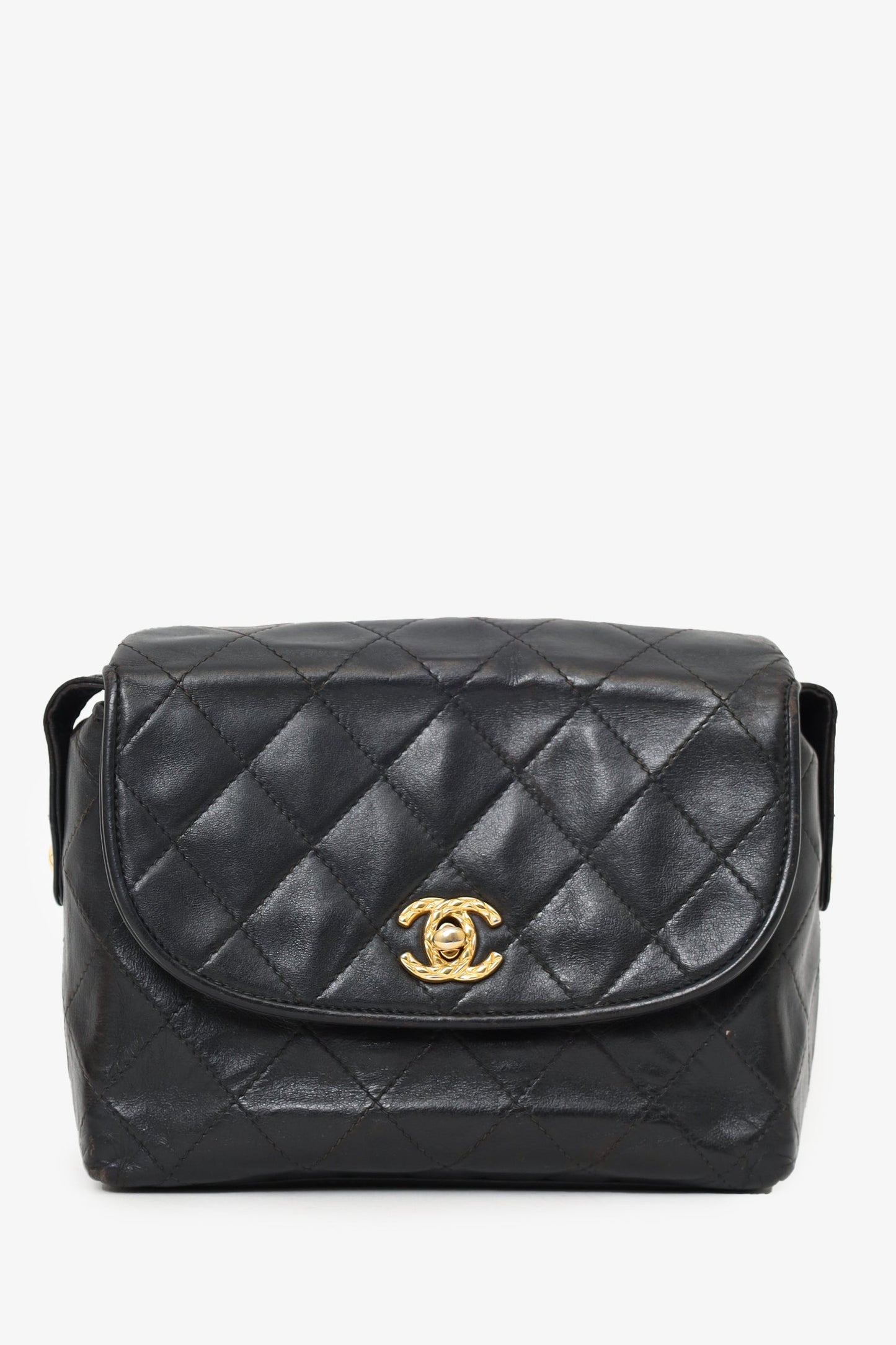 Chanel™ 1991-94 Black Lambskin Round Flap Shoulder Bag