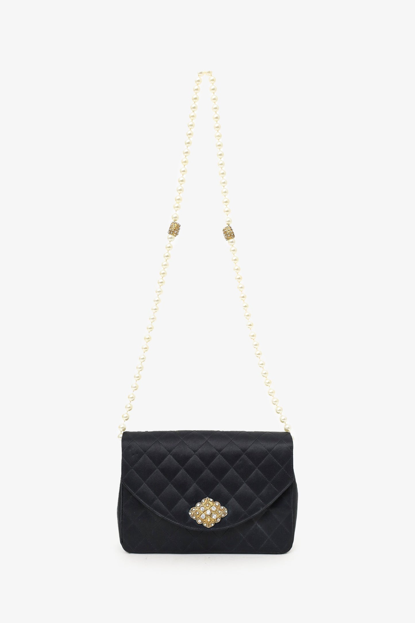 Chanel™ 1986-88 Black Satin Gripoix Pearl Jewel Evening Bag 'As Is'
