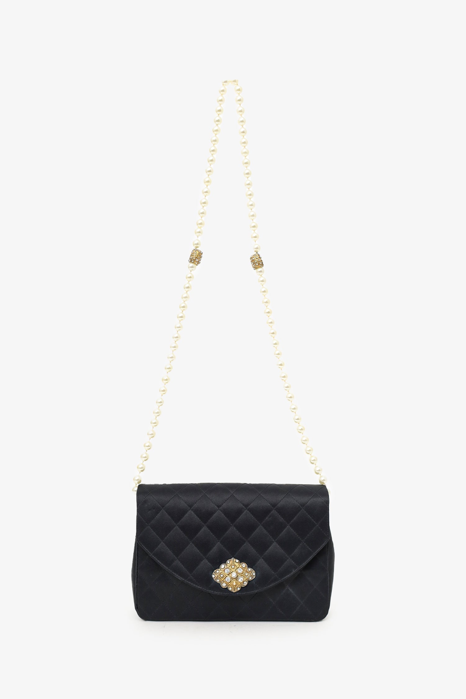 Chanel™ 1986-88 Black Satin Gripoix Pearl Jewel Evening Bag 'As Is'
