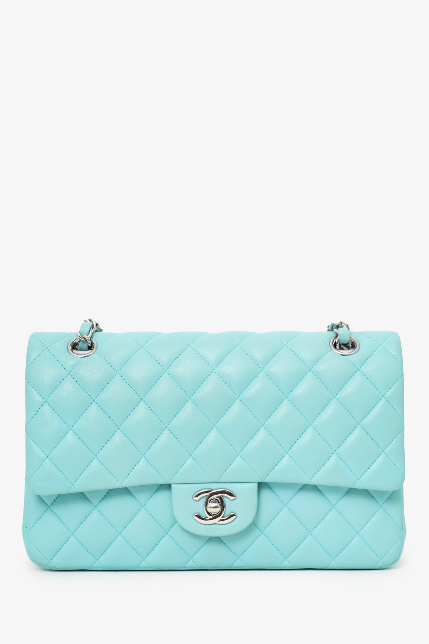 Chanel™ 2019 Turquoise Leather Quilted Double Flap (As Is) Shoulder Bag