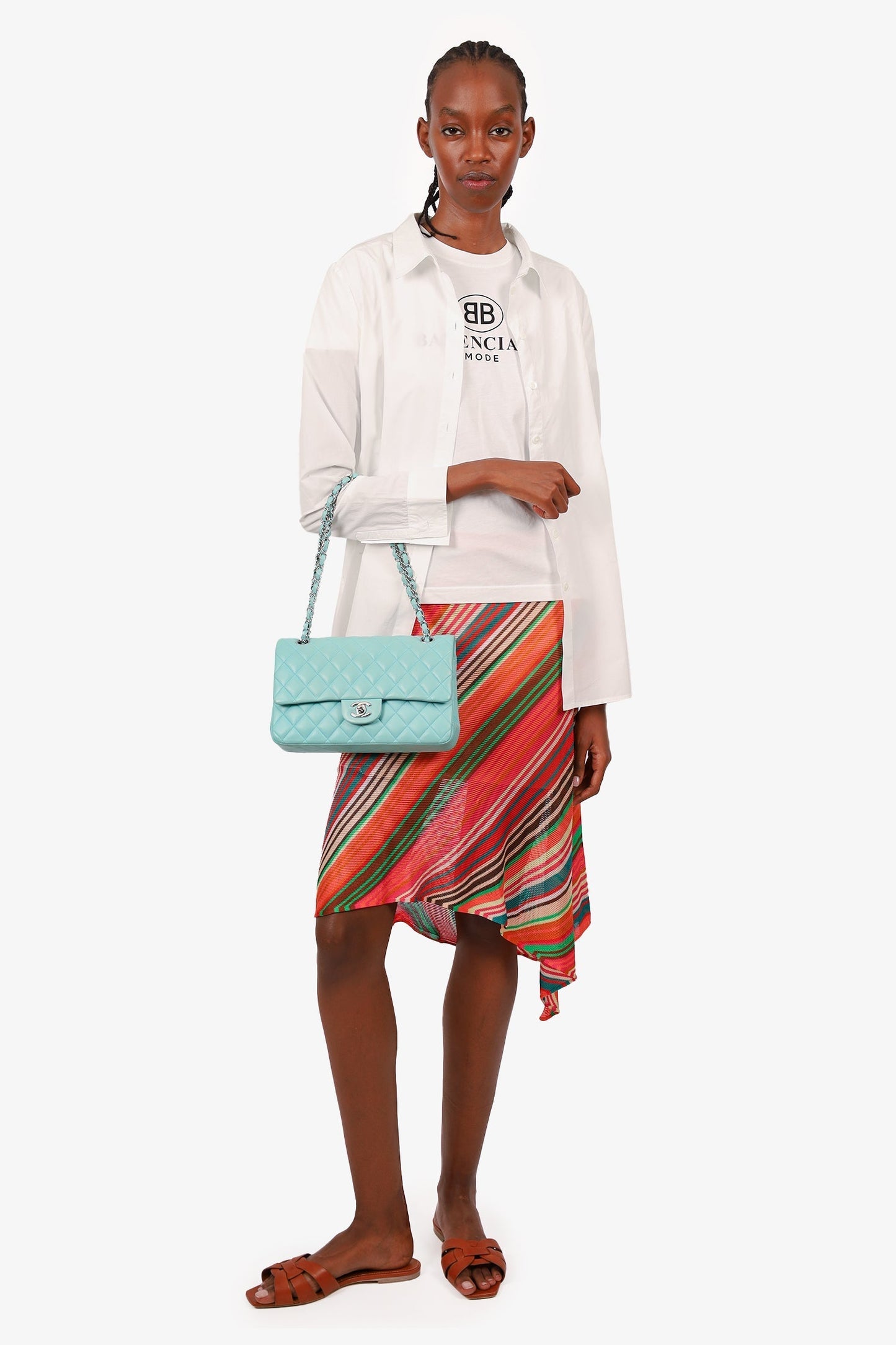 Chanel™ 2019 Turquoise Leather Quilted Double Flap (As Is) Shoulder Bag