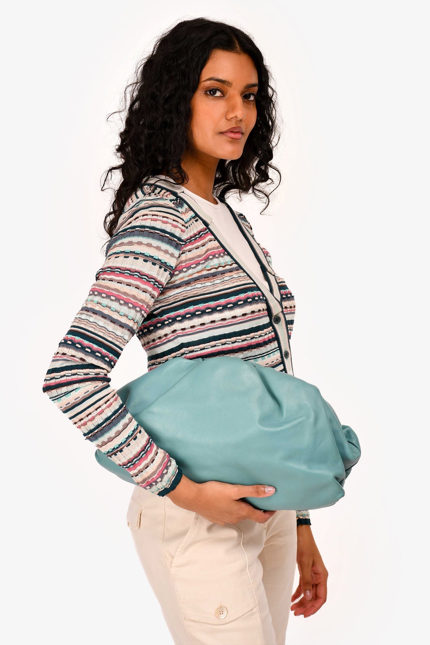 Bottega Veneta Teal Leather Large Classic Pouch
