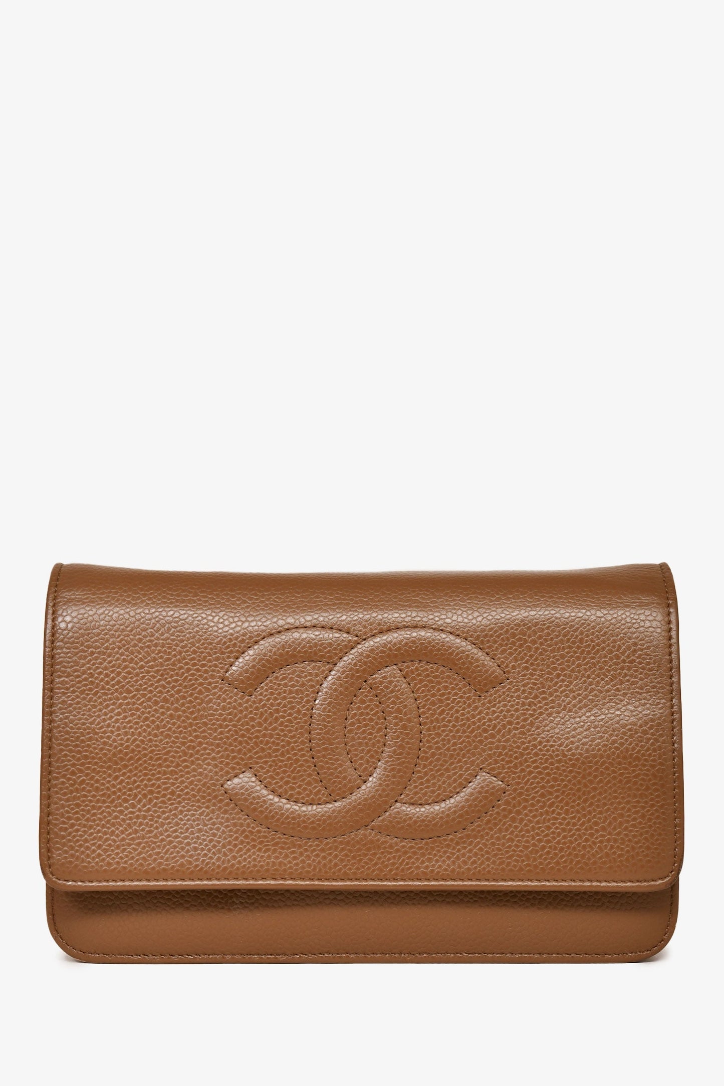 Chanel™ 2012-13 Brown Caviar Leather CC Logo Wallet On Chain Crossbody