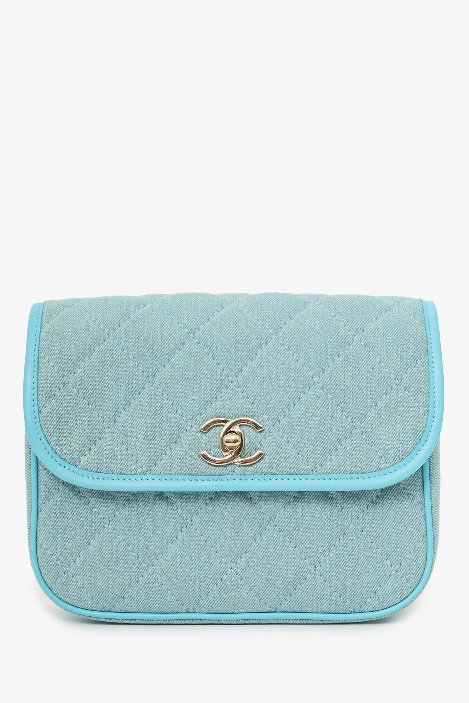 Chanel™ 2021 Blue Quilted CC Small Messenger Flap Bag