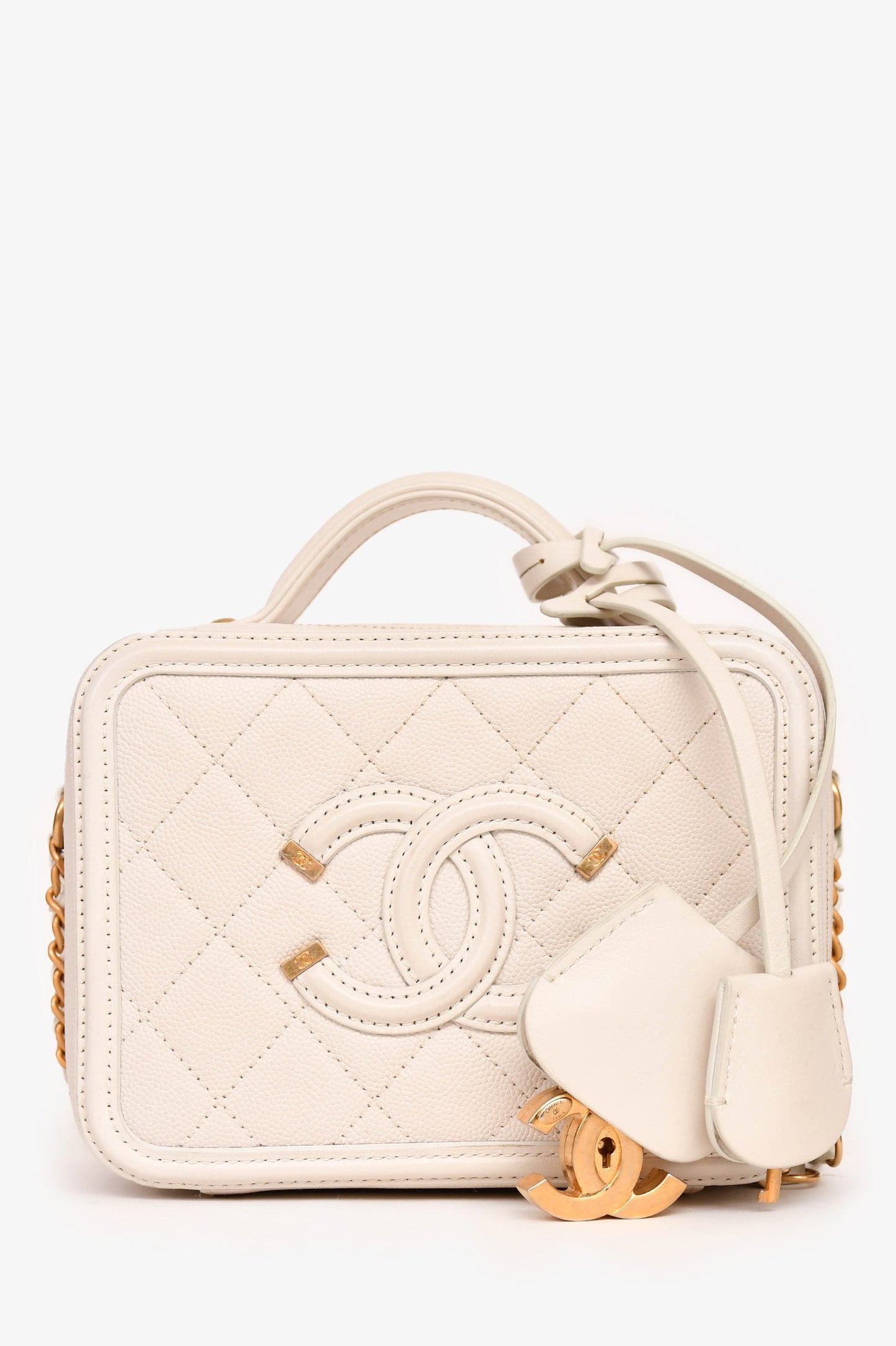 Chanel™ 2017/18 Cream Caviar Leather Small Filigree Vanity Case Handbag