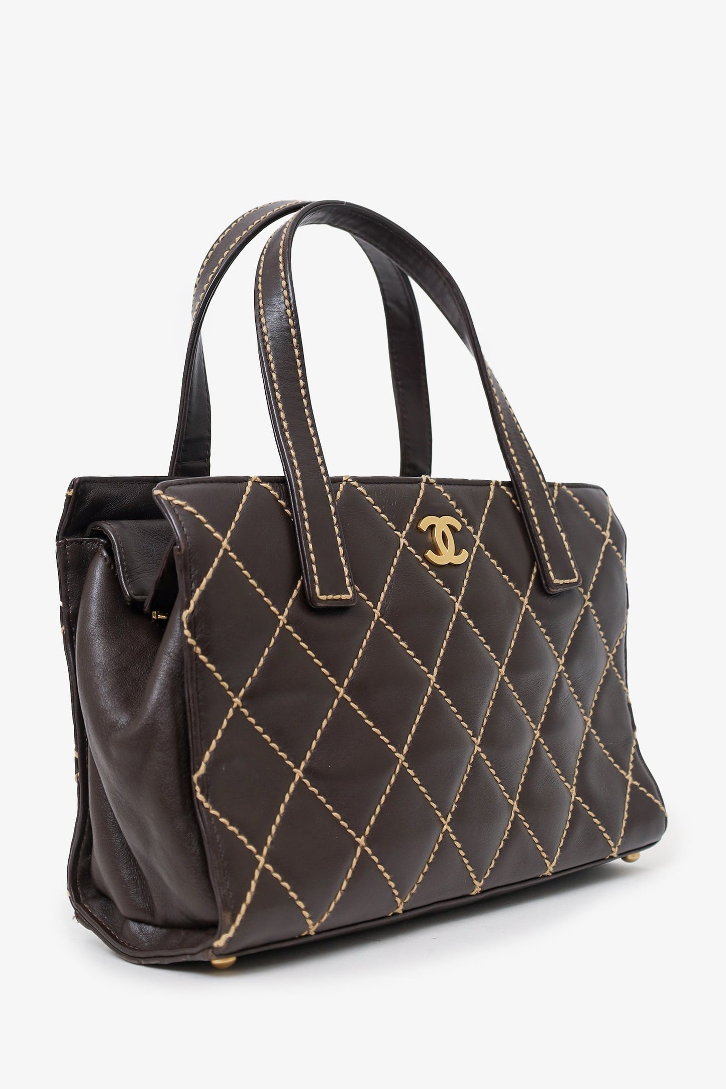 Chanel™ 2004-05 Brown Leather Wild Stitch Coco Mark Leather Tote Bag