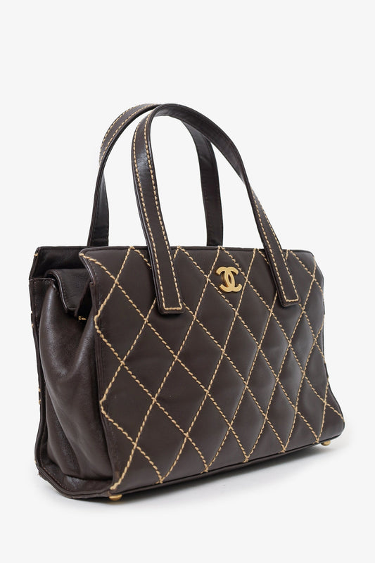 Chanel™ 2004-05 Brown Leather Wild Stitch Coco Mark Leather Tote Bag
