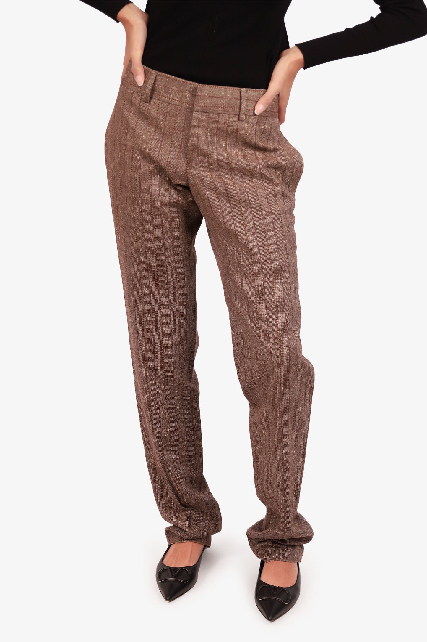Gucci Brown Wool Striped Trors Size 48