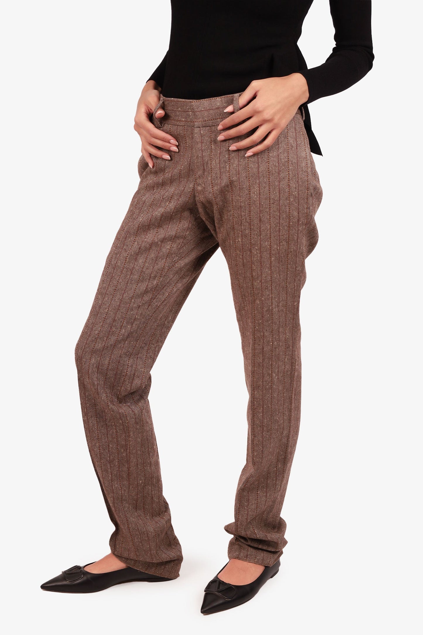 Gucci Brown Wool Striped Trors Size 48