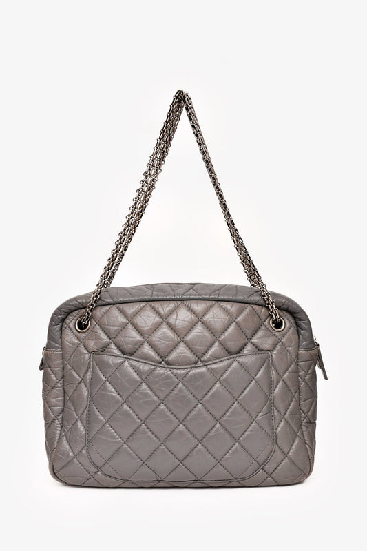 Chanel™ 2008-2009 Grey Crackled Leather Quilted Reissue Camera Bag (As Is)