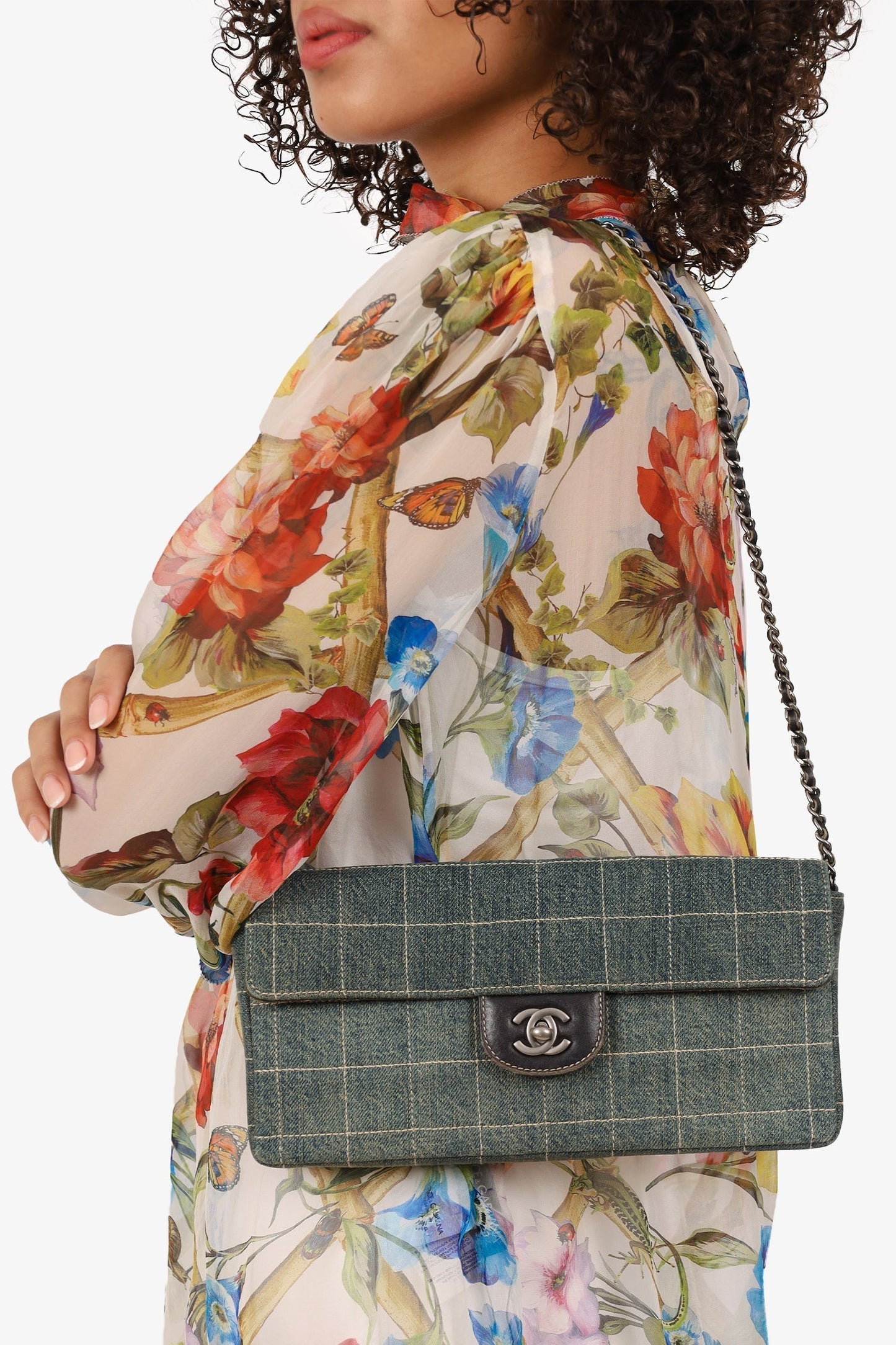 Chanel™ 2000-02 Blue East West Chocolate Bar Shoulder Bag