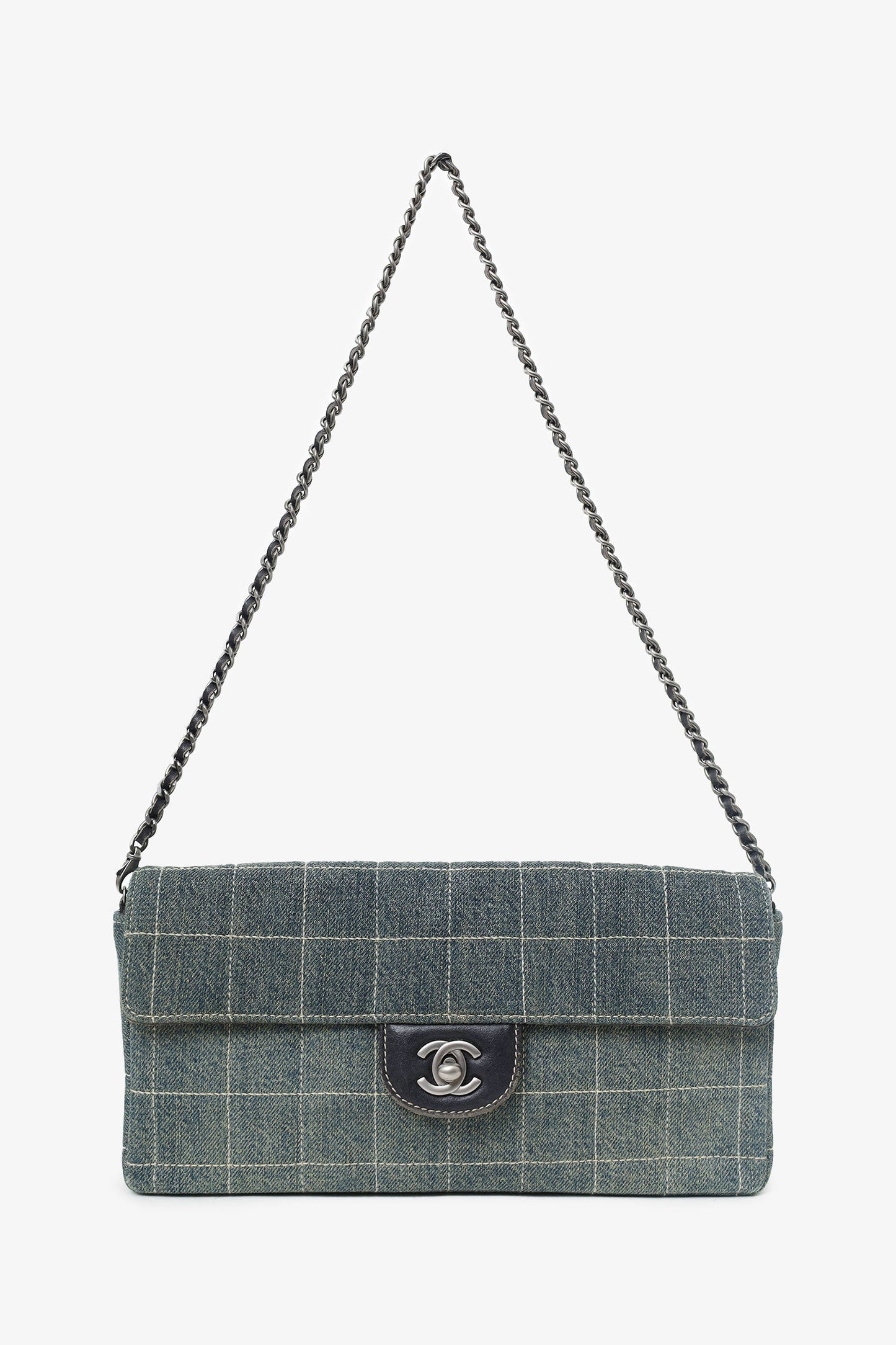 Chanel™ 2000-02 Blue East West Chocolate Bar Shoulder Bag