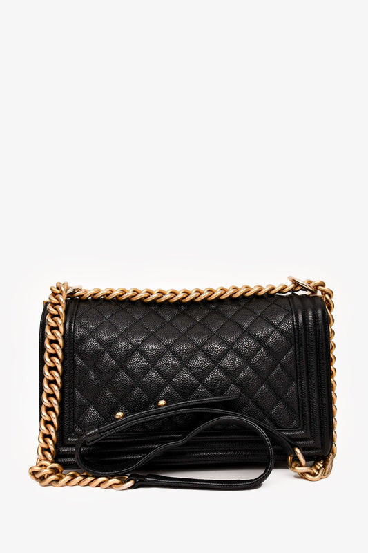 Chanel™ 2016-17 Black Caviar Leather New Medium Boy Crossbody (As Is)