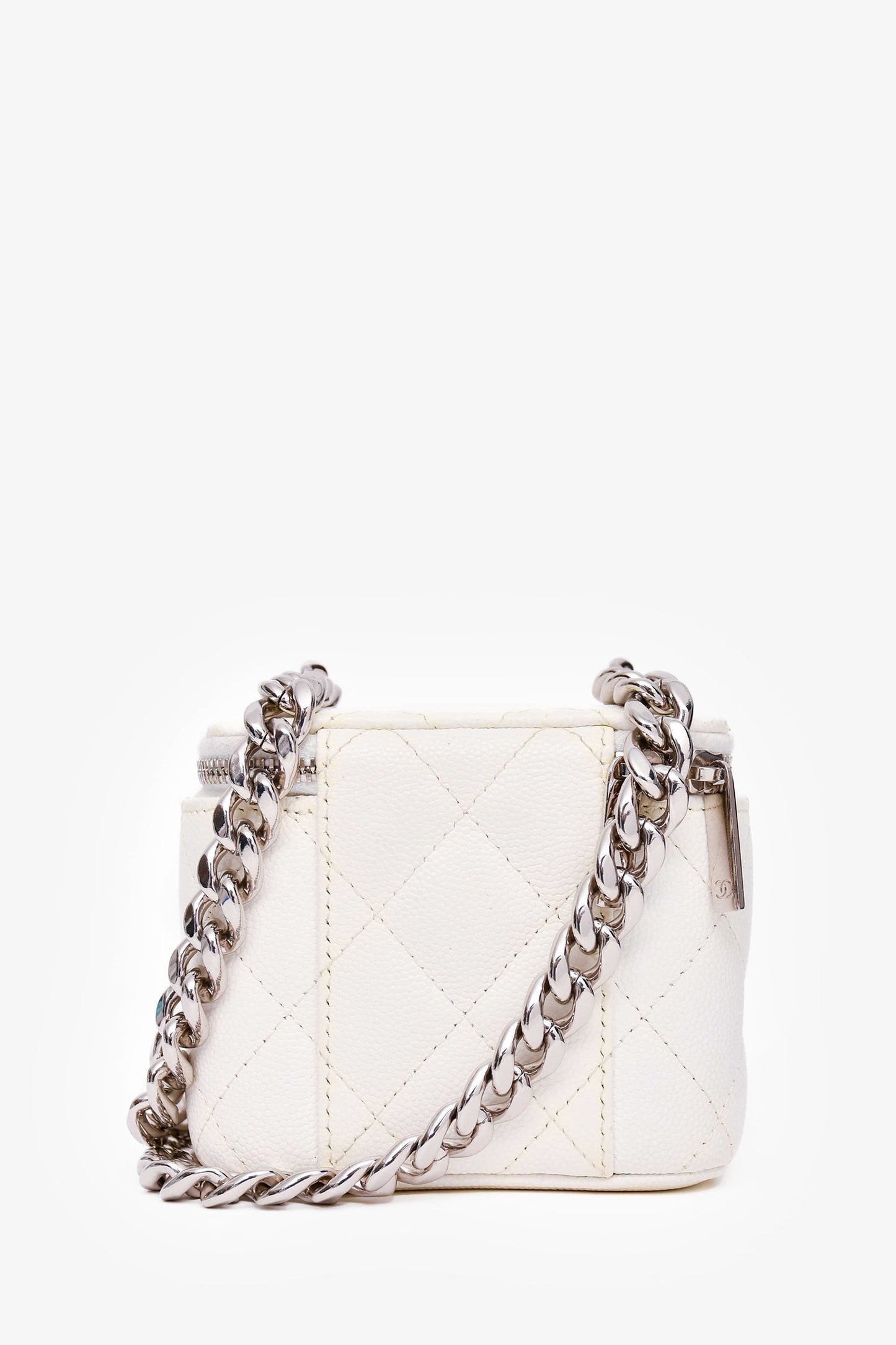 Chanel™ 2022 White Caviar Leather Mini Vanity Case (As Is) Handbag
