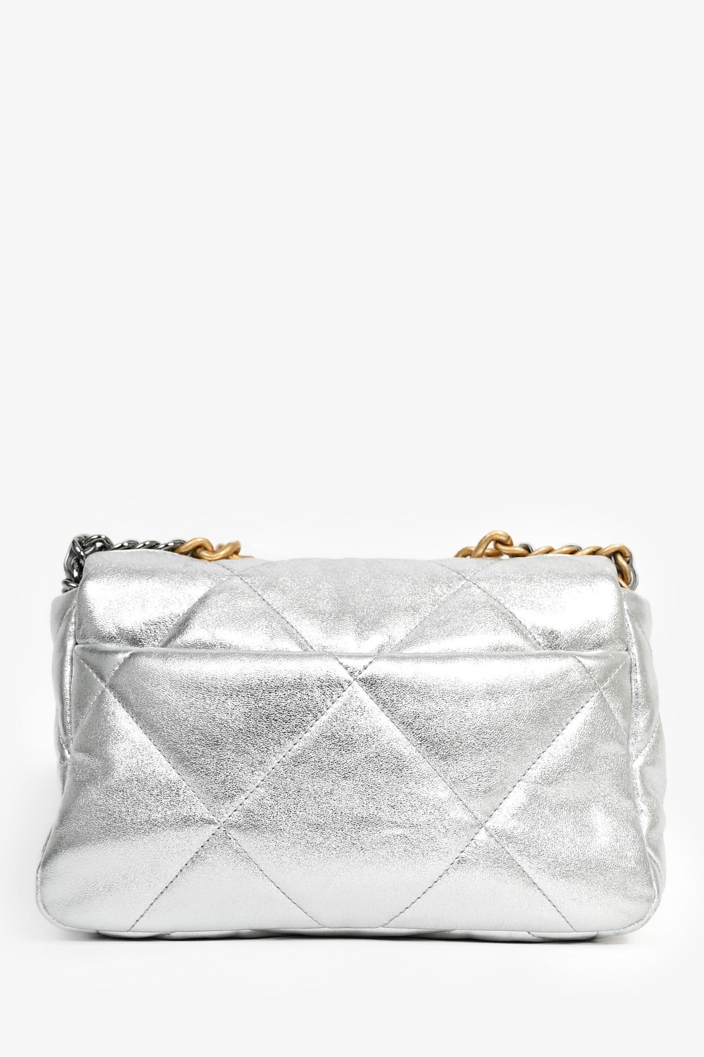 Chanel™ 2020 Silver Lambskin Medium 19 Flap Bag