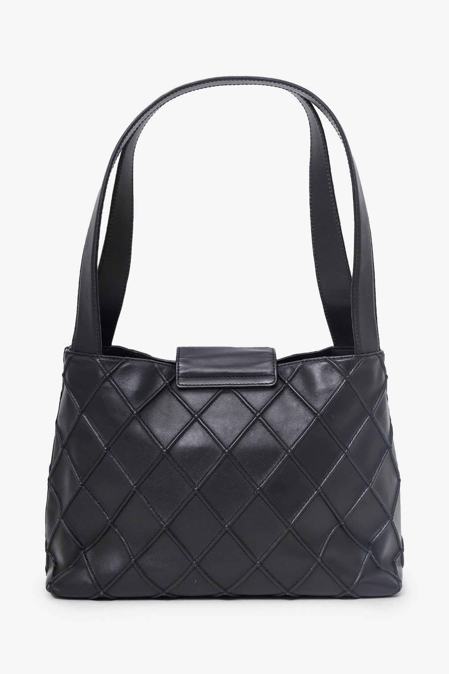 Chanel™ 2000-02 Black Leather Diamond Stitch CC Hobo Shoulder Bag with Pouch