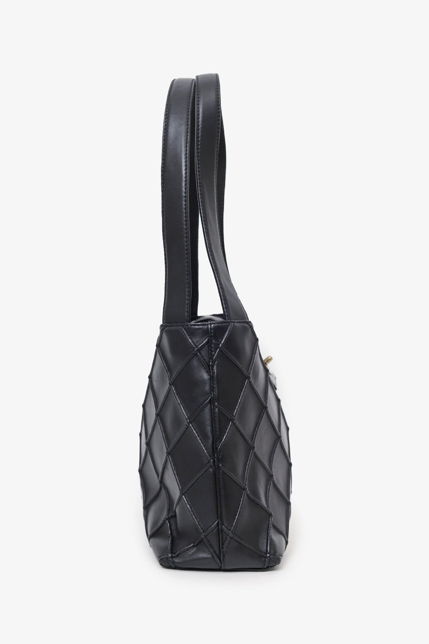 Chanel™ 2000-02 Black Leather Diamond Stitch CC Hobo Shoulder Bag with Pouch