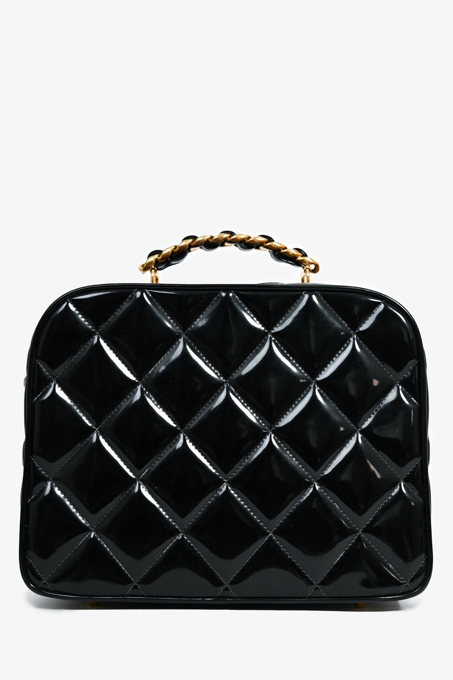 Chanel™ 1994-96 Black Patent Leather Large Vanity Case Handbag