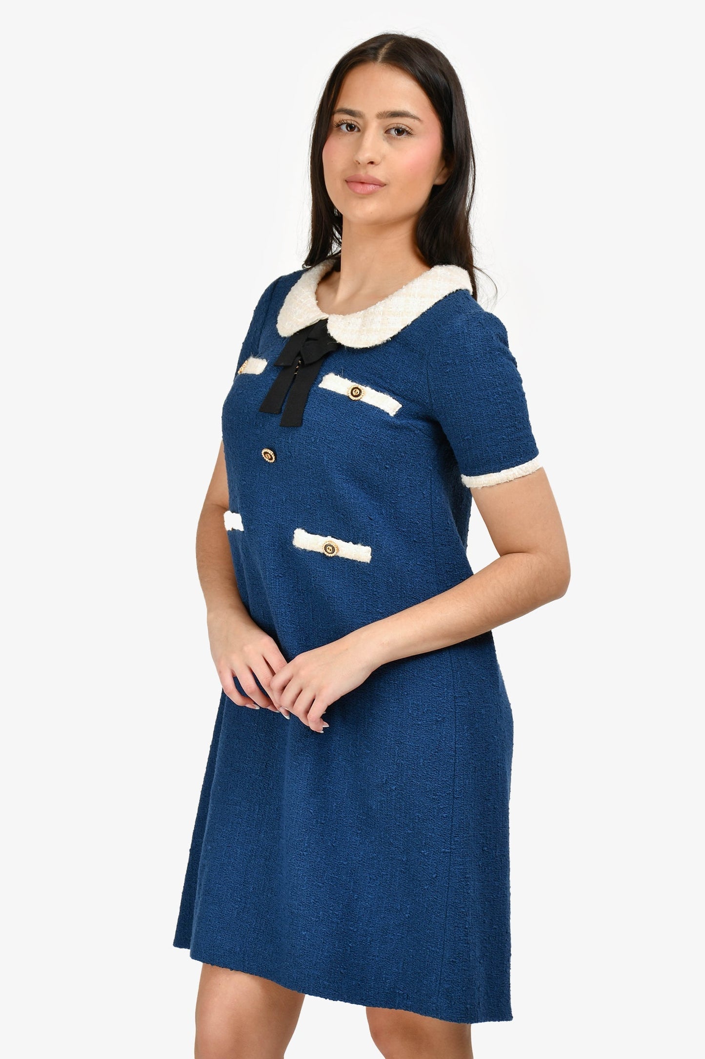 Gucci Blue Cotton Knit Peter Pan Collared Dress Size 36