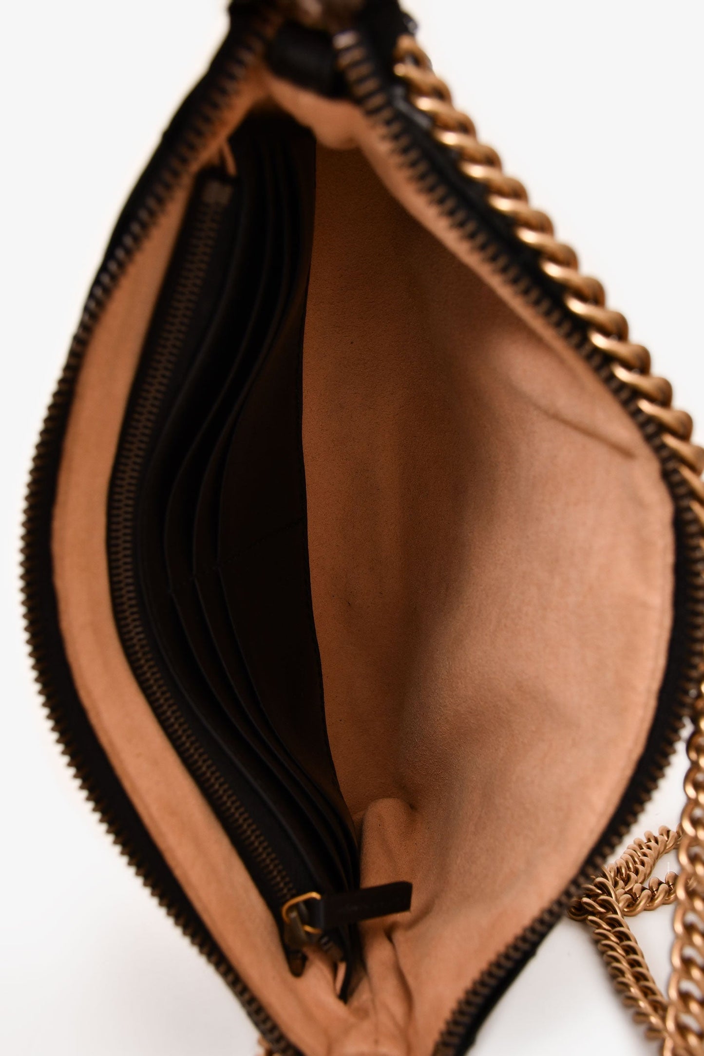 Gucci Black Diagonal Leather GG Marmont Zip Pouch with Chain