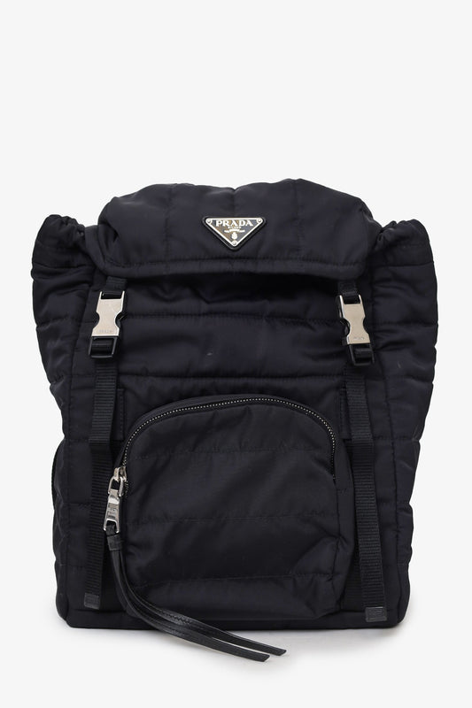 Prada Quilted Tessuto Nylon Double Buckle Backpack