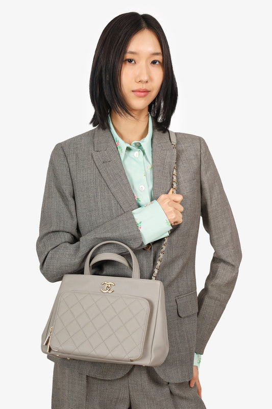 Chanel™ 2019 Grey Caviar Leather Quilted Small Business Affinity Shopping Tote