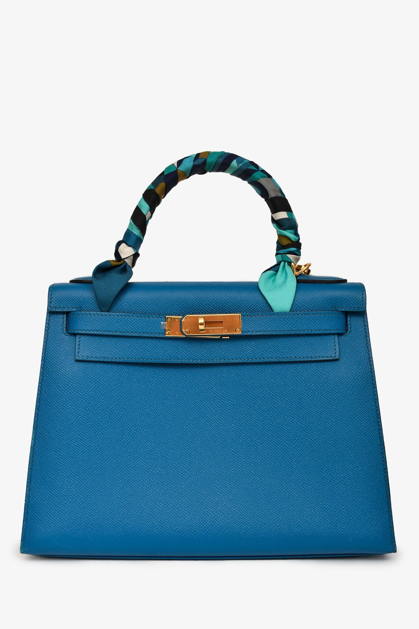 Hermès 2014 Blue Epsom Leather Kelly 28 GHW with Strap (As Is)