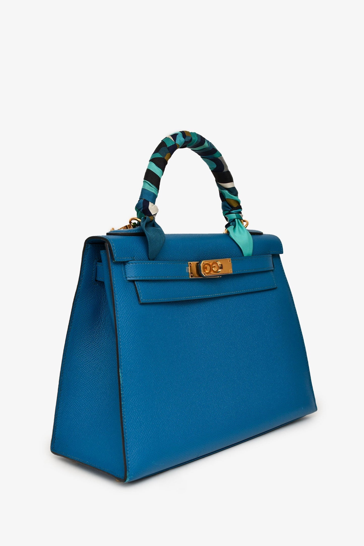 Hermès 2014 Blue Epsom Leather Kelly 28 GHW with Strap (As Is)