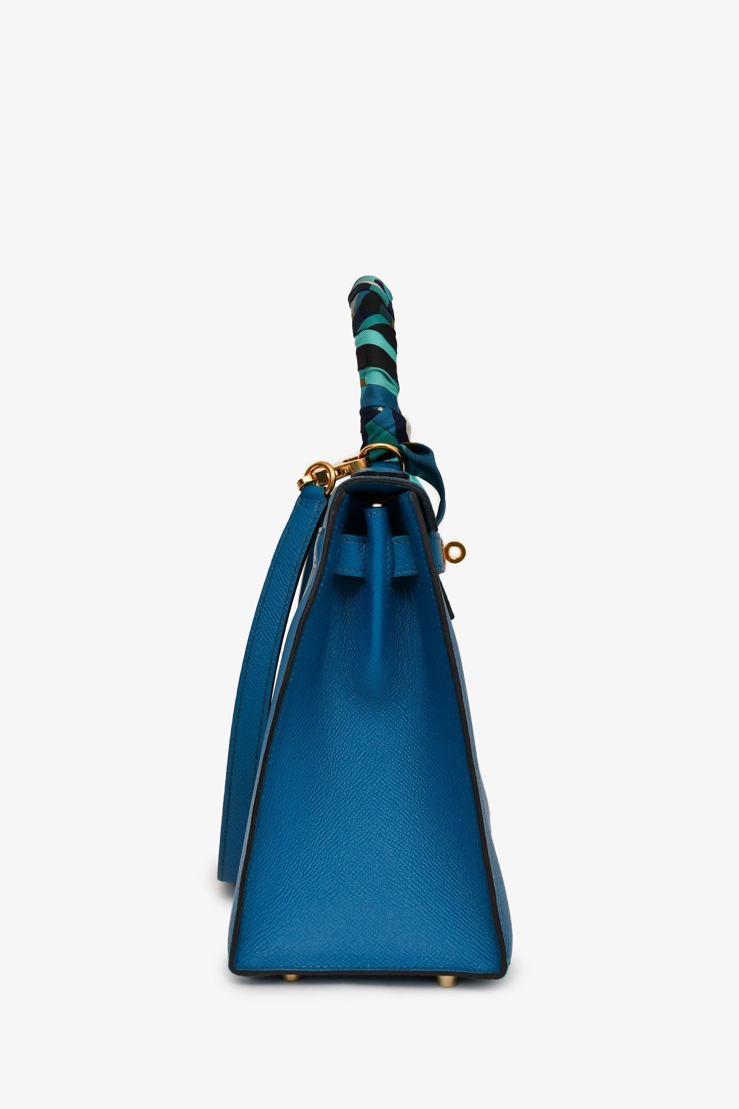 Hermès 2014 Blue Epsom Leather Kelly 28 GHW with Strap (As Is)