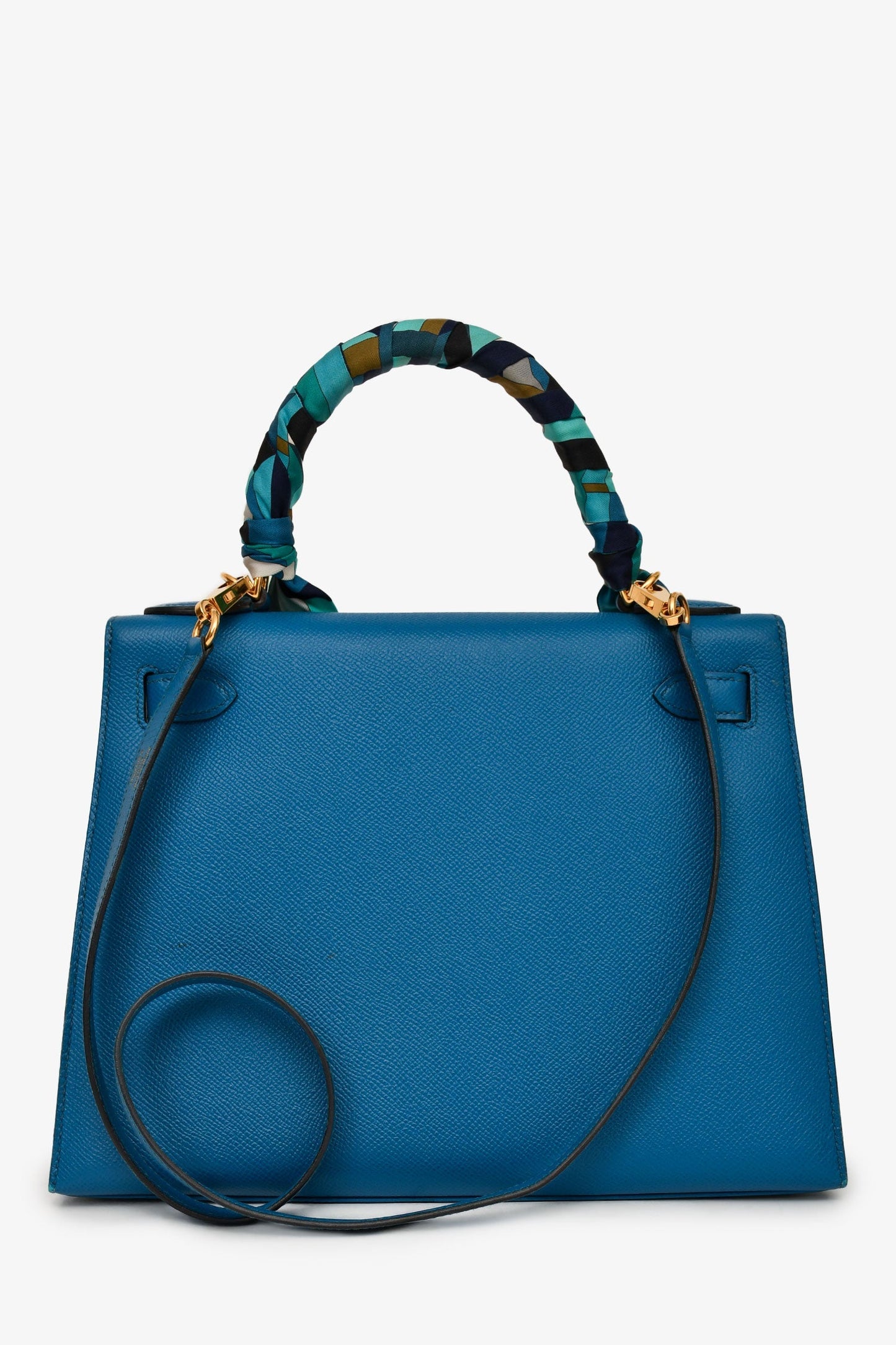 Hermès 2014 Blue Epsom Leather Kelly 28 GHW with Strap (As Is)
