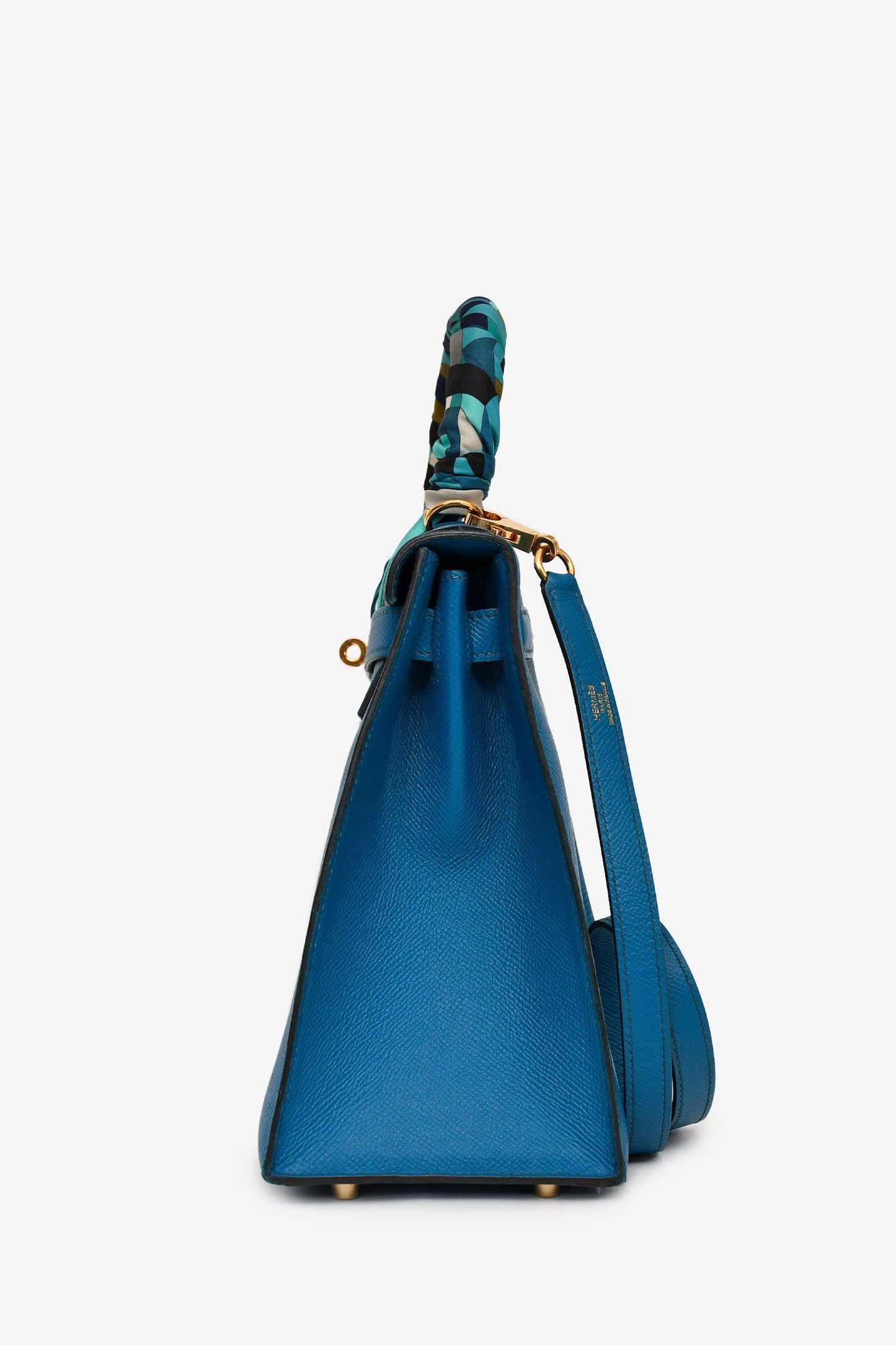 Hermès 2014 Blue Epsom Leather Kelly 28 GHW with Strap (As Is)