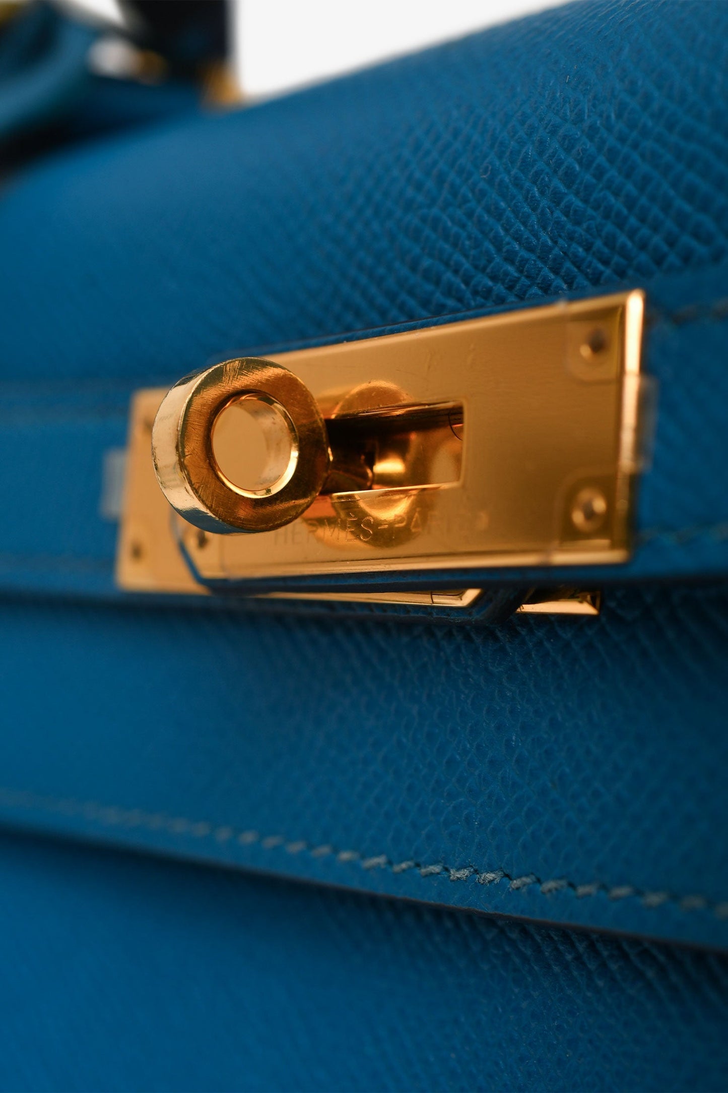 Hermès 2014 Blue Epsom Leather Kelly 28 GHW with Strap (As Is)
