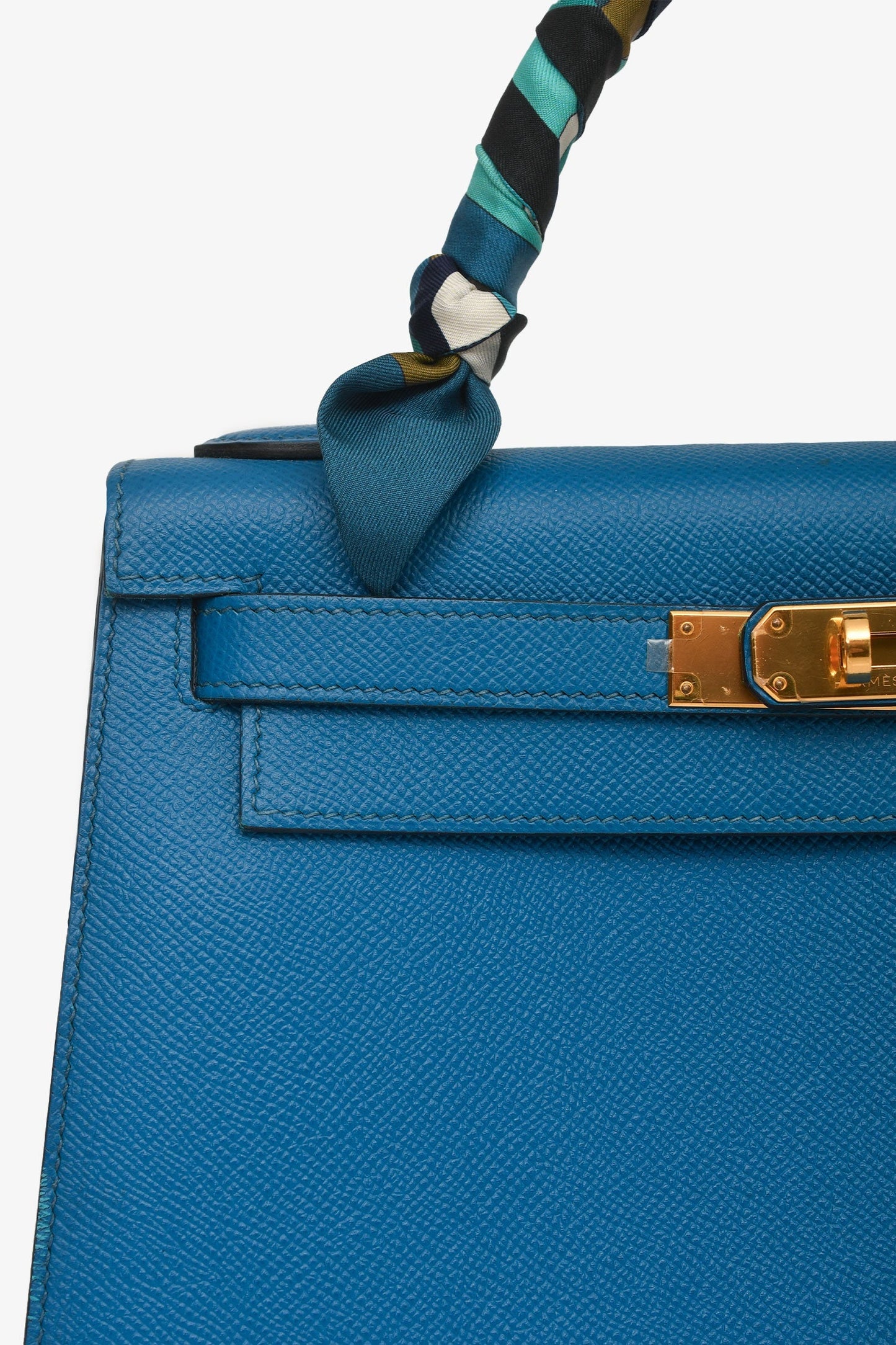Hermès 2014 Blue Epsom Leather Kelly 28 GHW with Strap (As Is)