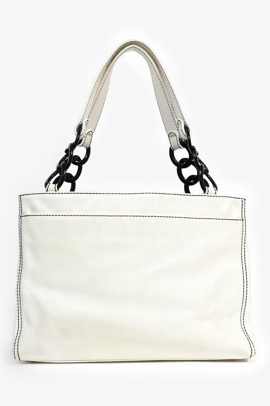 Chanel™ 2004-05 White Caviar Leather Black Resin CC Chain Link Tote Bag