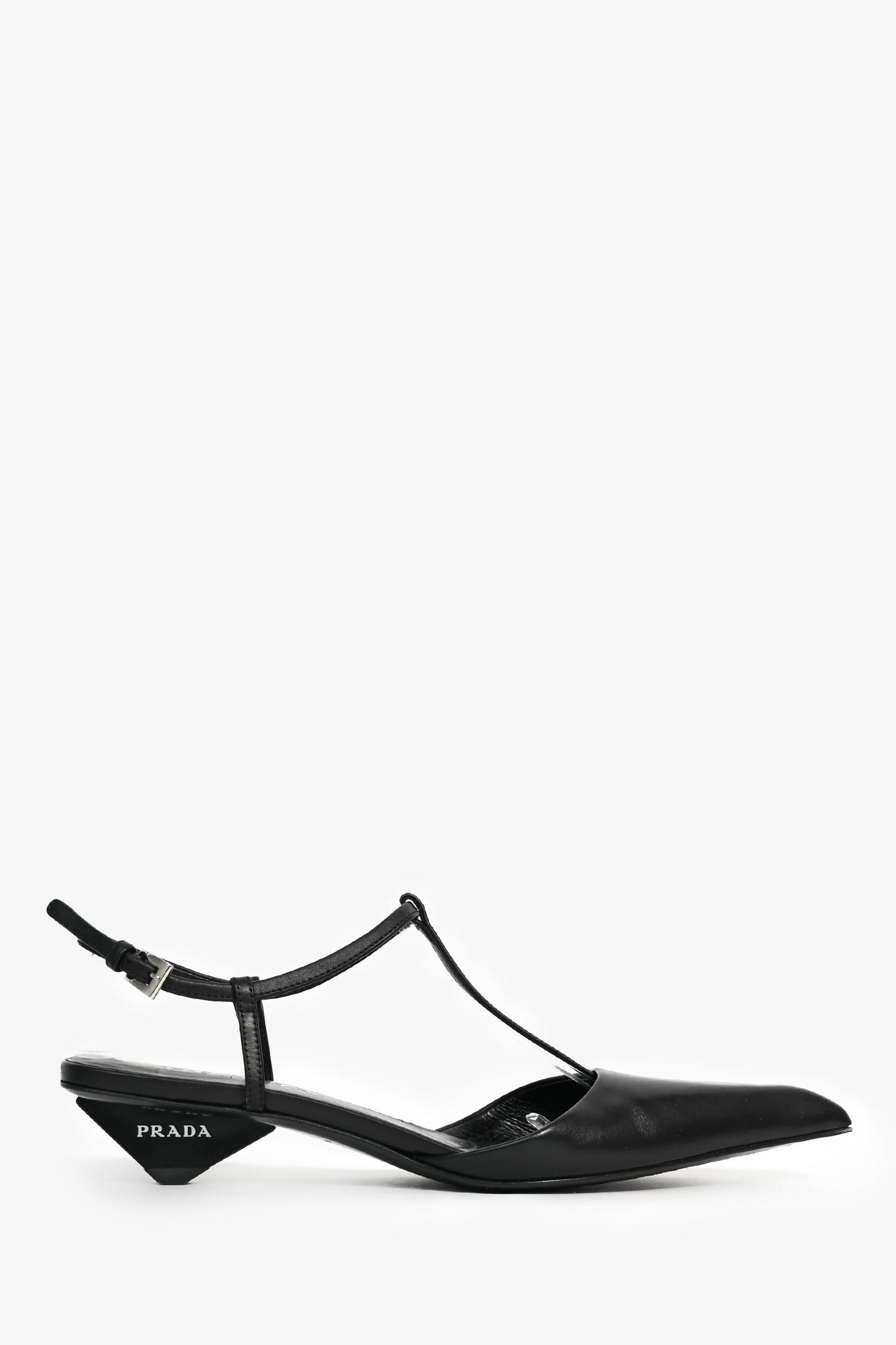 Prada Black Leather Pointed Toe T-Strap Ballerina Pumps Size 35.5