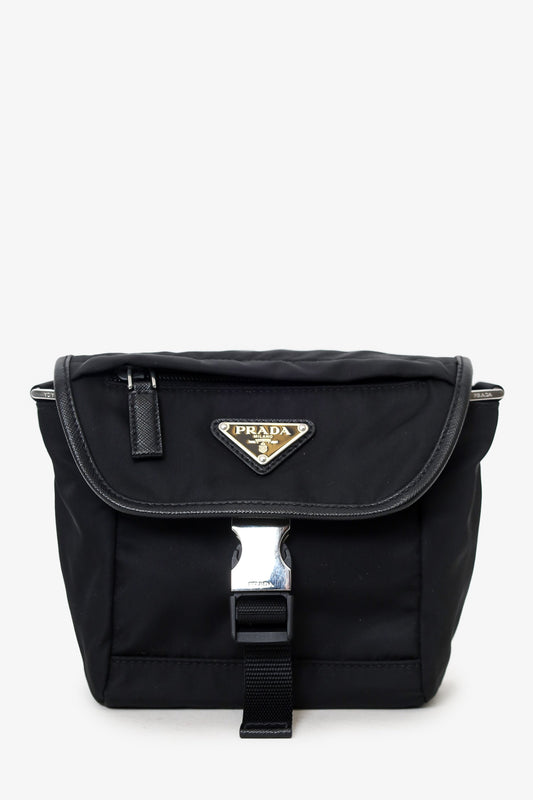 Prada Black Re-Nylon and Saffiano Leather Small Shoulder Bag