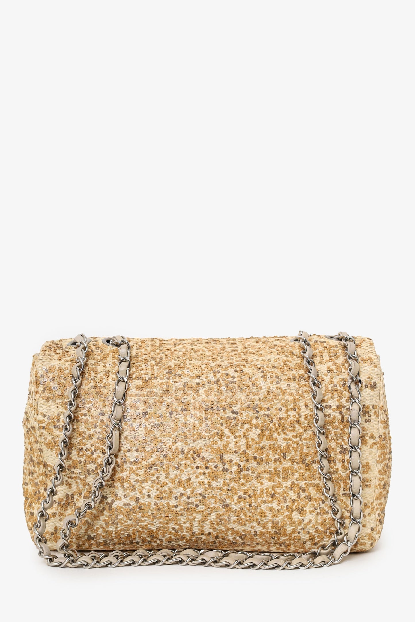 Chanel™ 2013-14 Beige Raffia Sequin Small Single Flap Bag