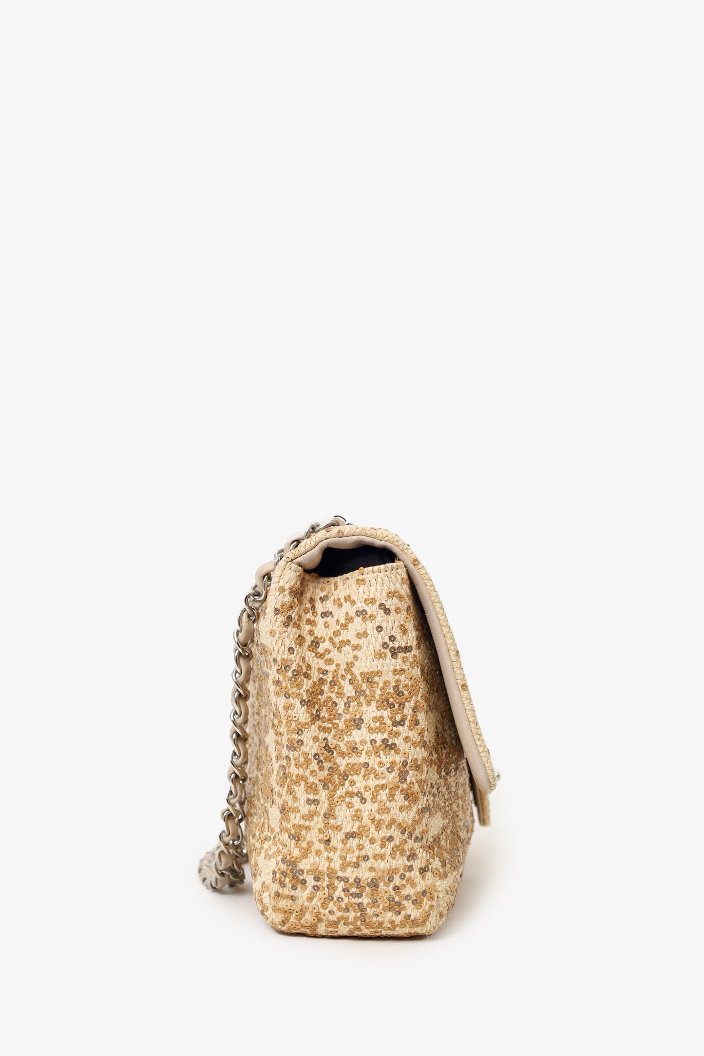 Chanel™ 2013-14 Beige Raffia Sequin Small Single Flap Bag