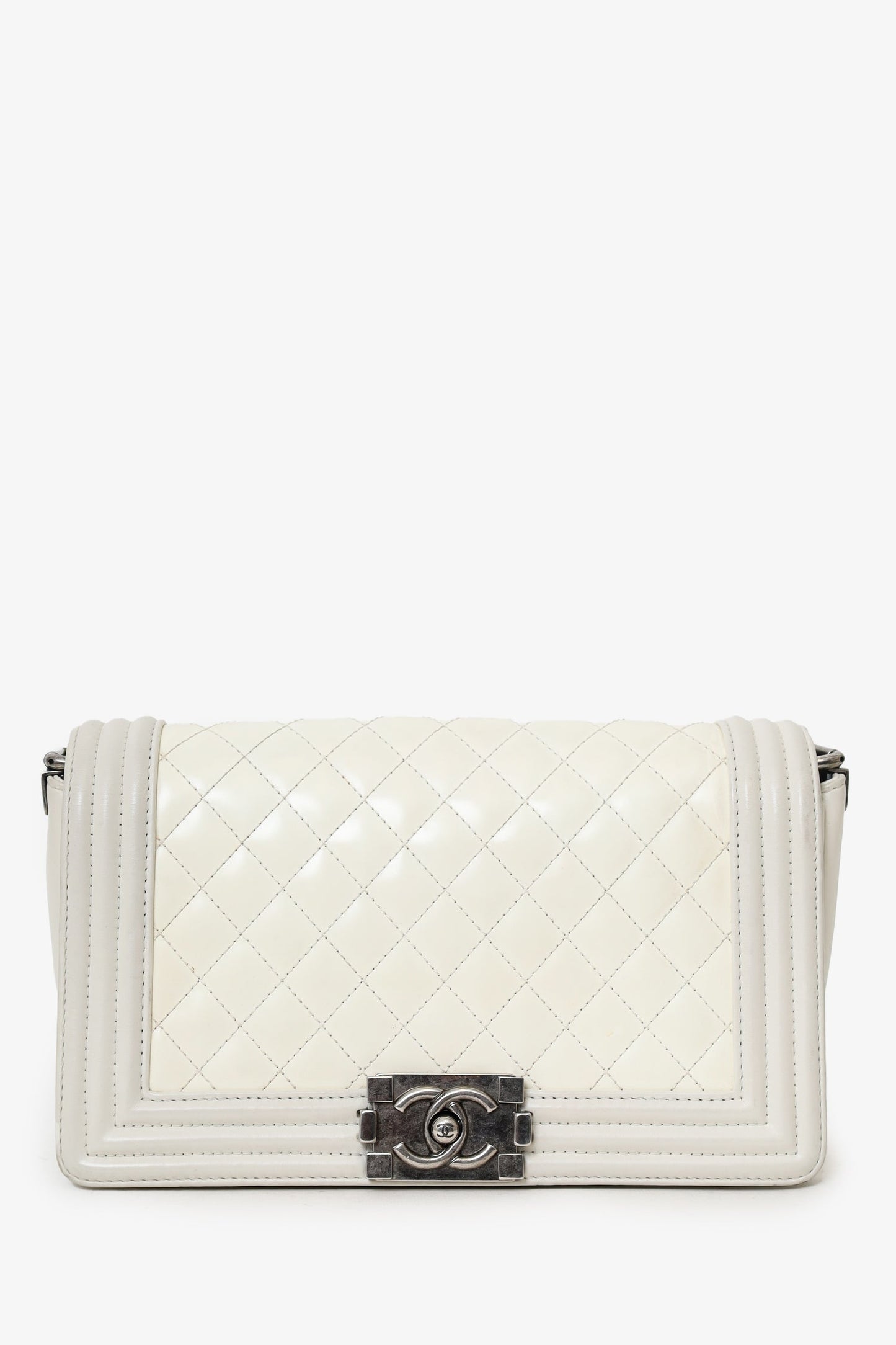 Chanel™ 2012 Limited Edition White Leather Medium Boy Bag with Metal Strap