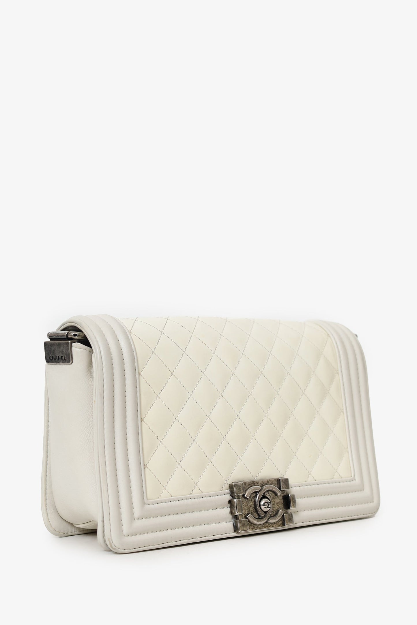 Chanel™ 2012 Limited Edition White Leather Medium Boy Bag with Metal Strap